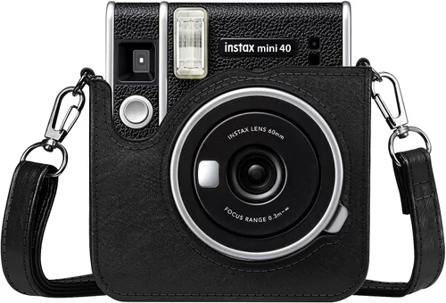 Vista 9 de Fintie Funda protectora para cámara instantánea Fujifilm Instax Mini 40 – Funda de piel vegana premium con correa ajustable extraíble Negro Vintage