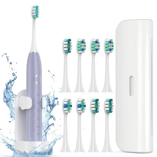 Vista 13 de Cepillo de dientes eléctrico para adultos con 8 cabezales de cepillo, cepillo de dientes sónico recargable con un soporte y estuche de viaje, carga