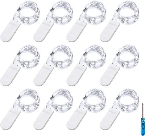 Vista 5 de BXROIU Luces de hadas CR2032 operadas con batería, 6.6 pies/2 metros, 20 LEDs, micro alambre plateado, luces de cuerda para dormitorio, fiesta