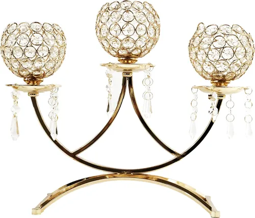 Allgala Portavelas Candelabro Candelabro Cuencos de 3 Brazos - Dorado-HD89005