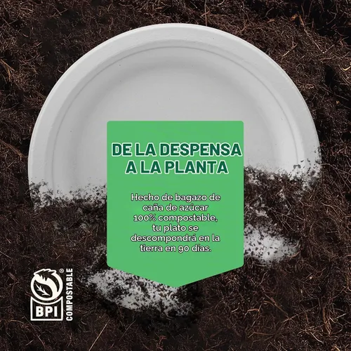 Vista 6 de Stack Man Platos de papel pequeños 100% compostables de 7 pulgadas, resistentes [paquete de 125] Platos desechables ecológicos de bagazo blanco