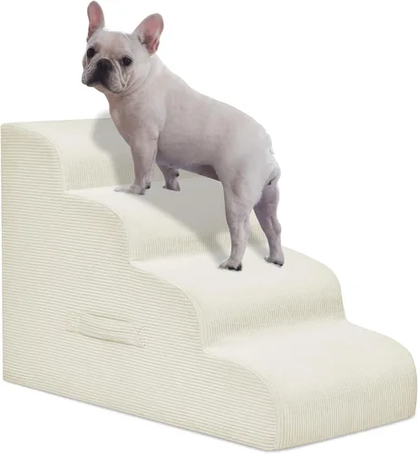 Vista 8 de Mesa Lemon Escaleras para perros y escalones para camas altas, 2 escalones de espuma de alta densidad impermeable para perros y gatos pequeños, Beige