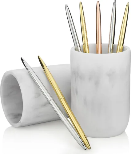 Vista 3 de Essentra Home Blanc Collection - Vaso de baño blanco para encimeras de tocador, también ideal como soporte para lápices y brochas de maquillaje