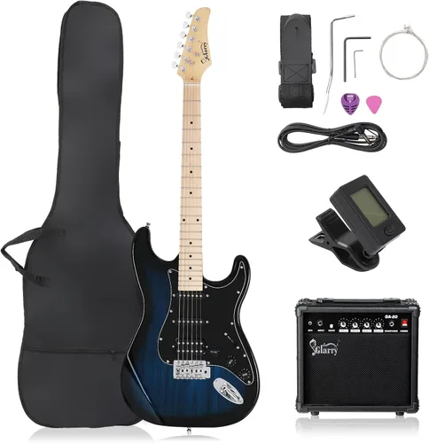 GLARRY Kit de guitarra eléctrica serie GST de 39" con amplificador para principiantes, incluye guitarra de tamaño completo con pastillas HSS