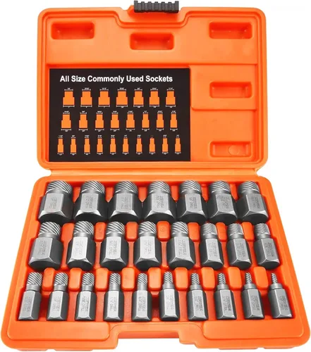 Vista 10 de XEWEA Juego de 13 extractores de tornillos multilínea Easy Out Bolt Extractor Kit de extractor de pernos de cabeza hexagonal de acero de aleación
