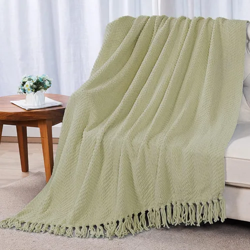 Vista 23 de Manta para sofá, funda de sofá suave de punto texturizado, manta de tweed con borlas de flecos para decoración del hogar, cama, sofá, silla, 50 x 60