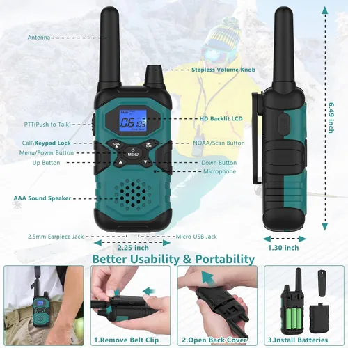 Vista 2 de Topsung Walkie Talkies for Adults Rechargeable Long Range 6 Pack, Multi-Purpose FRS 2 Way Radios with NOAA USB Chargers 4500mAh Battery for Family