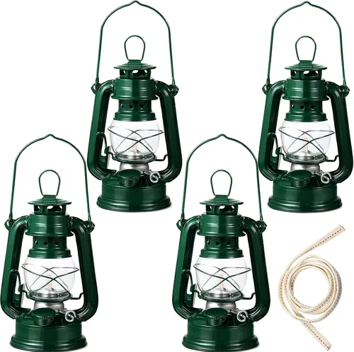 Honoson 4 lámparas de aceite para huracán, linterna de queroseno para interiores y exteriores, linterna decorativa de aceite colgante con mecha para