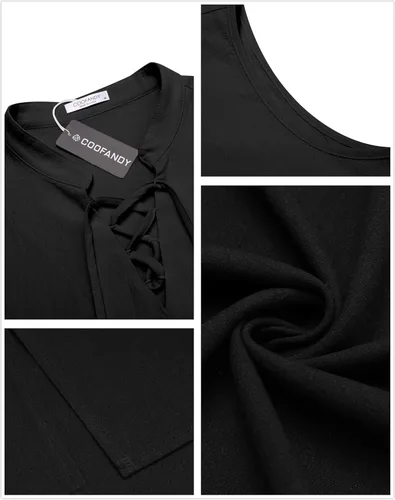 Vista 5 de COOFANDY Camisetas sin mangas de algodón y lino para hombre, estilo casual, estilo Henley, color negro