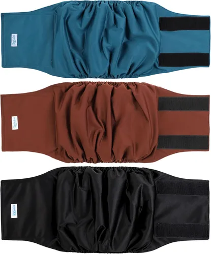 Leekalos Pañales para perros machos (paquete de 3), bandas para el vientre para perros machos, lavables y reutilizables (negro, azul, café, XS)