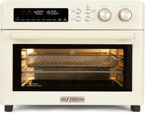 VAL CUCINA Horno tostador freidora de aire con calentamiento infrarrojo estilo retro, horno de convección de encimera extra grande combo 10 en 1,