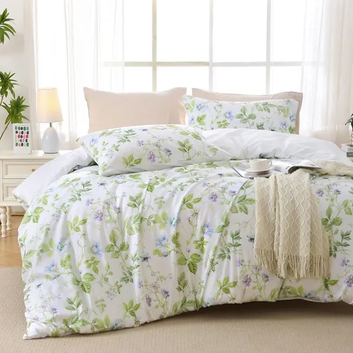 Vista 62 de MUXHOMO - Funda de edredón tamaño Queen, juego de funda de edredón reversible floral gris con cierre de cremallera, 3 piezas, juego de ropa de cama