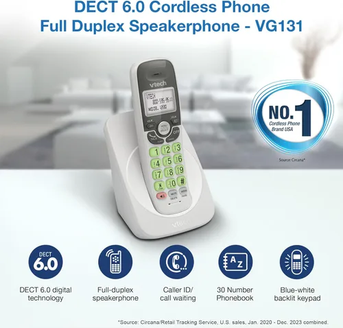 Vista 2 de VTech Teléfono inalámbrico con DECT 6.0, altavoz dúplex completo, pantalla iluminada, teclado retroiluminado, identificador de llamadas/llamada