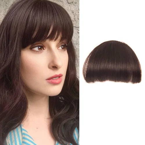 Vista 9 de Flequillo con clip, extensiones de cabello francés, flequillo con clip, flequillo curvado para mujer (flequillo sabroso, negro)