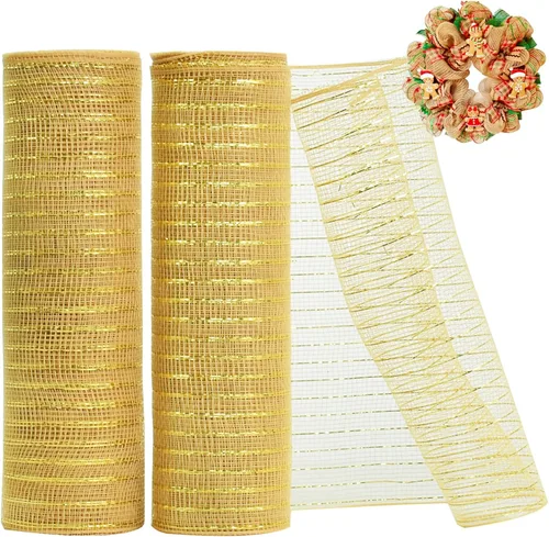 Vista 21 de TONIFUL 2 rollos de 10 pulgadas de cinta de malla decorativa morada, malla de tela con lámina para suministros de corona, adornos de puerta
