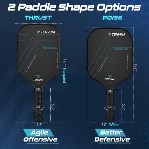 Vista 4 de TENVINA Pickleball Paddles, Multi-Layer T700SC Textured Carbon Fiber Pickleball Paddle, 4-Types of Shapes and Thicknesses, Strong Spin & Power