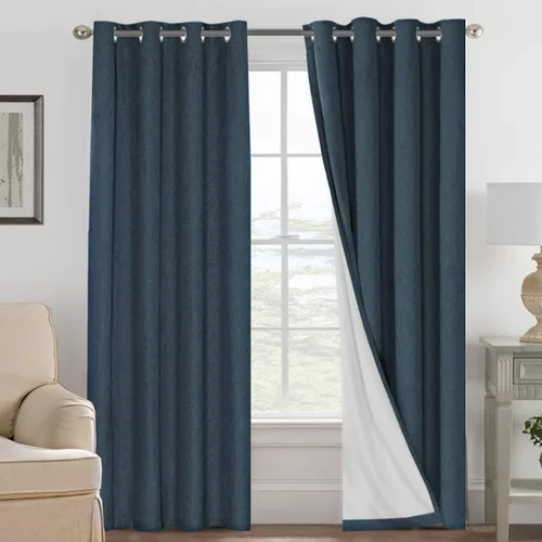 Vista 130 de H.VERSAILTEX Cortinas 100% opacas con aislamiento térmico, texturizadas, de lino, con bloqueo completo de calor y luz, para sala de estar y Negro