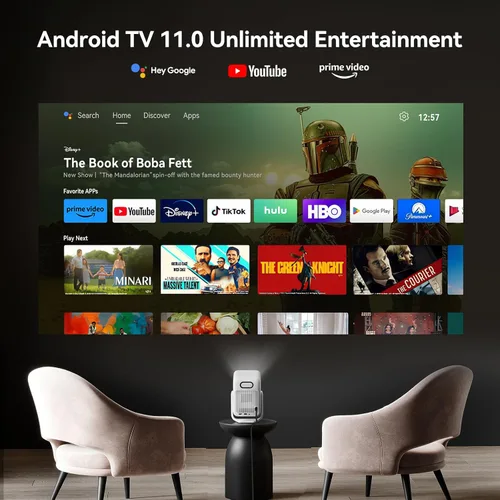 Vista 2 de [Android TV/control de voz] WANBO T2 Ultra ASA 3.0 Proyector inteligente con WiFi y Bluetooth, Native 1080P FHD, 500 ANSI, altavoces estéreo DSP