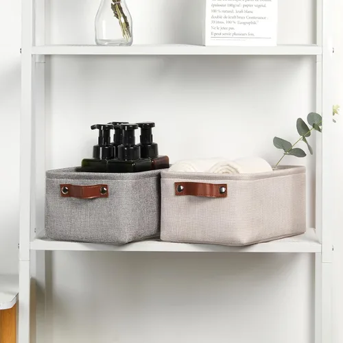 Vista 4 de DULLEMELO Cesta de almacenamiento pequeña para estantes, pequeña cesta plegable de tela rectangular para estantes, armarios, guardería, hogar, Beige