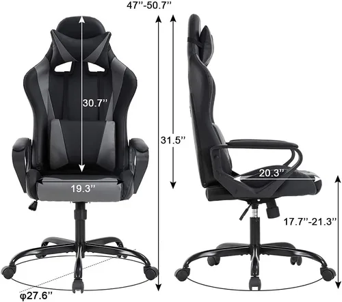 Vista 103 de Silla ergonómica para videojuegos, silla de juegos con reposacabezas, silla de computadora de oficina con ruedas y soporte lumbar, silla