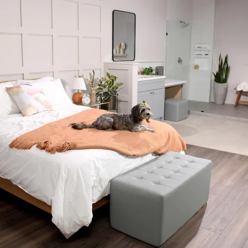 Vista 2 de Factory Direct Partners Banco otomano rectangular copetudo muebles bellamente tapizados para el hogar moderno, oficina, biblioteca o área de espera