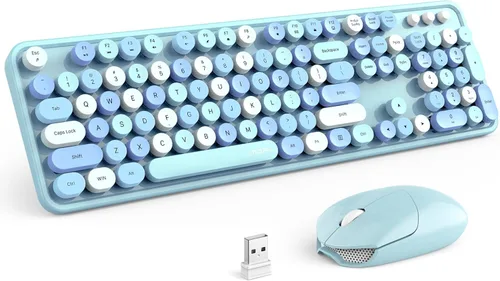 Vista 41 de MOFII Combo de teclado y mouse inalámbricos, tamaño completo 2.4G, máquina de escribir Plug and Play, juego de teclado y mouse redondos retro