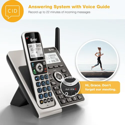 Vista 4 de AT&T BL3107-4 Teléfono doméstico inalámbrico DECT 6.0 de 4 teléfonos con Bluetooth, sistema de contestación, bloqueo de llamadas inteligente, rango
