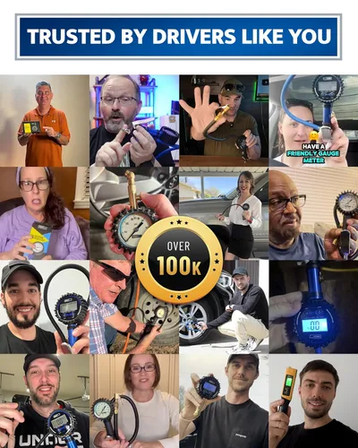 Vista 7 de Inflador de neumáticos con manómetro y manguera más larga, portabrocas de aire más preciso y resistente con medidor para compresor de aire