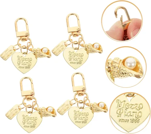 Vista 6 de GALPADA 4pcs Shell Keychain Metal Key Ring Summer Decor Heart Pendant Nautical Keychain Conch Key Rings Love