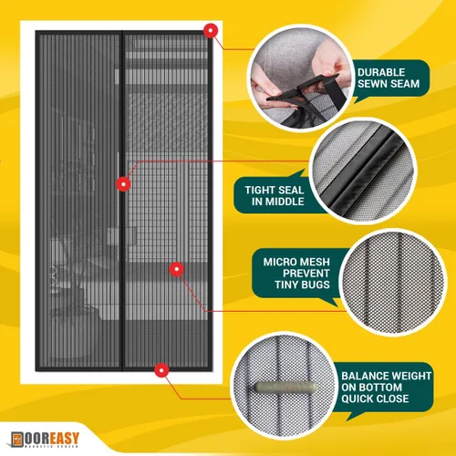 Vista 3 de Doorreasy Pantalla de puerta magnética, micro malla, imanes pesados, velcro completamente cosido, la protección más sólida para ti, fácil de abrir