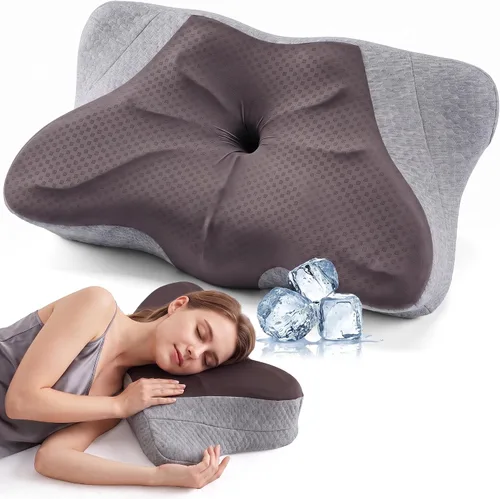 Vista 15 de Sweetcrispy Almohada cervical para cuello y hombro, almohadas ergonómicas de espuma viscoelástica, contorno lateral para adultos, soporte ortopédico
