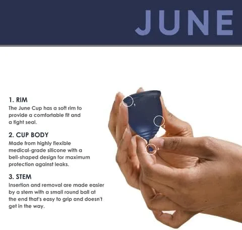 Vista 2 de Co, June Cup for Women - Copas menstruales reutilizables - Copa de período amigable con el pH - Copa menstrual flexible, Copa de silicona de grado