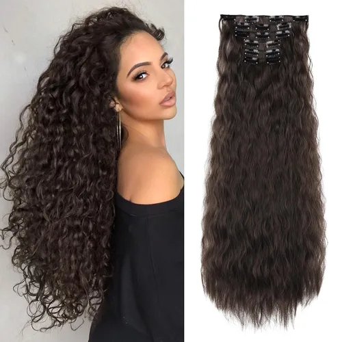 Vista 10 de LONAI - Extensiones de cabello con clip, 6 piezas, rizadas, de 24" de largo, sintéticas, para mujer, color rubio ceniza natural