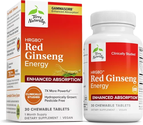 Terry Naturally HRG80 Red Ginseng Energy – Apoya la energía saludable y la concentración – Suplemento de hierbas con polvo de raíz de ginseng rojo
