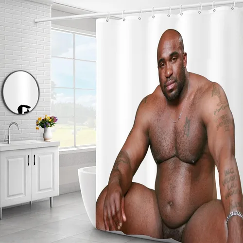 Cortina de ducha de madera de Barry, cortinas de baño con temática de orgullo gay, juego de cortinas de baño con ganchos de plástico (70.9 x 70.9