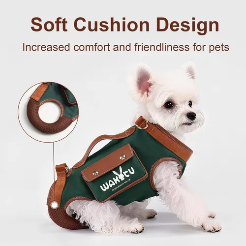 Vista 7 de Wakytu Arnés de elevación para perro, arnés VES ajustable para perro, correa ajustable para perro con bolsa pequeña para golosinas para cachorros
