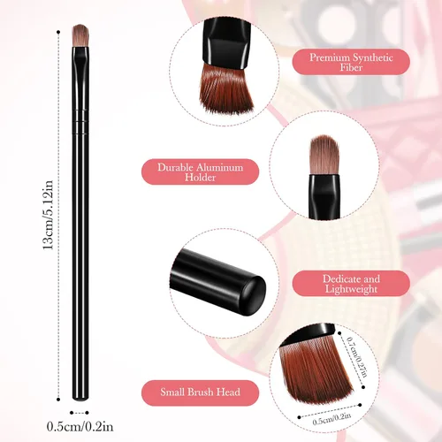 Vista 2 de Patelai 48 brochas de maquillaje planas, pinceles para corrector de labios planos, pequeños cepillos portátiles para cejas, corrector de cejas Negro