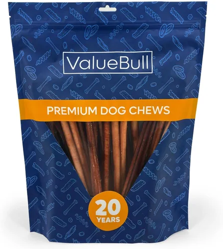 Vista 20 de ValueBull Bully Sticks para perros, medianos de 12 pulgadas, 100 unidades, totalmente naturales, alimentados con pasto, de un solo ingrediente
