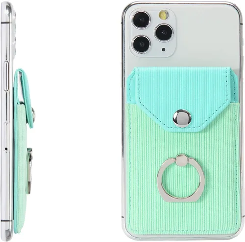 Vista 15 de Soporte para anillo en la cartera para teléfono celular, billetera delgada de cuero con tarjeta de crédito, funda de bloqueo RFID, color negro