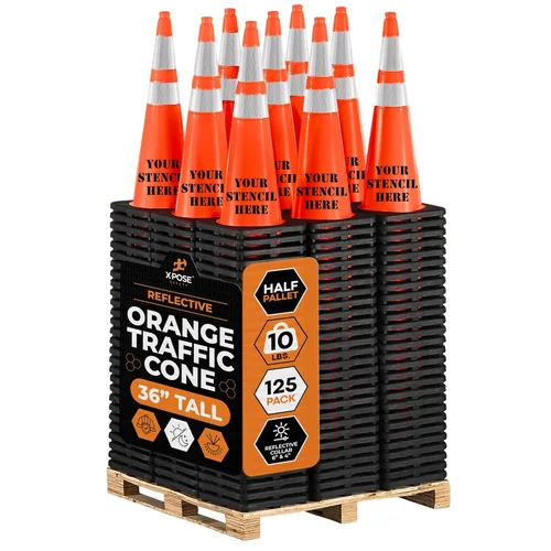 Vista 48 de Xpose Safety Conos de tráfico naranjas de 28 pulgadas con collares de 6 y 4 pulgadas, 1 paquete – Cono de seguridad de plástico PVC multiusos