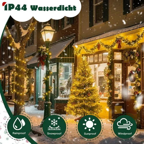 Vista 4 de Guirnalda de luces de Navidad de 66 pies, 200 luces LED de color blanco cálido, cable verde oscuro, para interiores y exteriores, impermeable, con 8