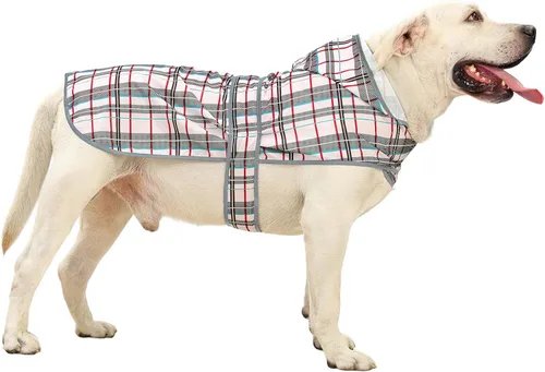 Vista 28 de Chubasqueros para perros pequeños, cachorros, chaqueta impermeable con capucha con tiras reflectantes, agujero para correa y poncho de ajuste