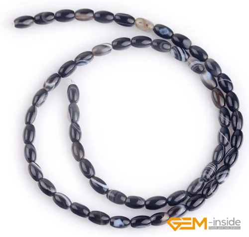 Vista 2 de GEM-Inside - Cuentas ovaladas de ágata de ónix botsuana negro natural de 0.157 x 0.236 in para hacer joyas, suministros de manualidades hechos a