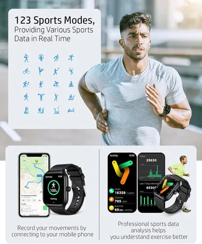 Vista 7 de Relojes inteligentes para hombres y mujeres con llamada Bluetooth, rastreador de actividad física de 1.96 pulgadas, pantalla táctil completa HD