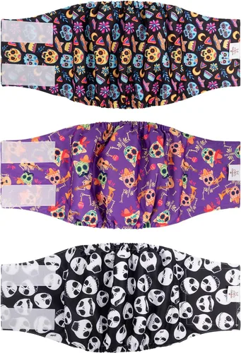 Vista 36 de CuteBone - Pañales lavables para perro macho, banda abdominal, paquete de 3 unidades, color negro, modelo DM54XS