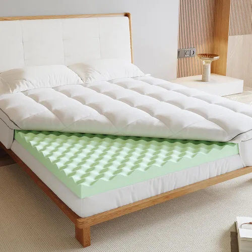 Vista 7 de Lazyzizi Cubrecolchón de Espuma Viscoelástica Tamaño Individual, 4 pulgadas de Doble Capa Refrescante 2'' Espuma Viscoelástica de Gel de Té Verde