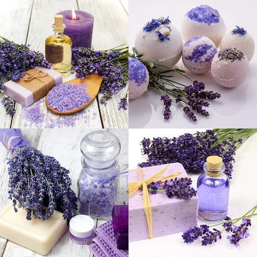 Vista 6 de Lavande Sur Terre 4 tazas de lavanda en botella de vidrio pequeña, brotes de flores de lavanda secas Highland, LV-G-2