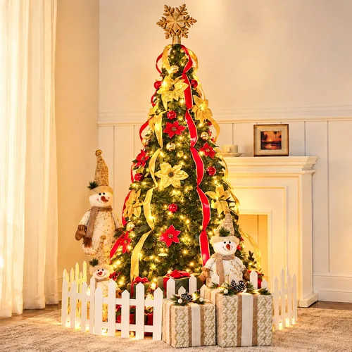 JEAREY Árbol de Navidad desplegable de 6 pies, preiluminado con 200 luces Verde