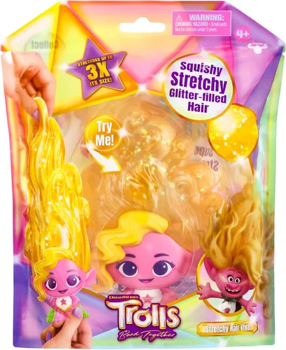 Vista 7 de DREAMWORKS TROLLS Band Together - Muñeca de pelo esponjosa y elástica con purpurina, rama elástica para el cabello