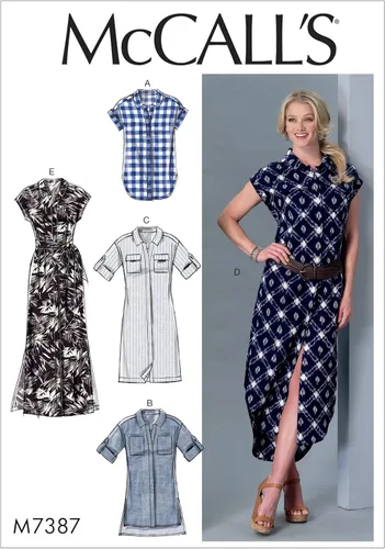 McCall's Patrones de camisa con botones, túnica, vestidos y cinturón